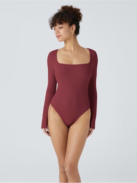 HALARA Other - HALARA Ribbed Square Neck Longsleeve Bodysuit in Deep Raspberry M